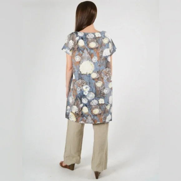 Brynn Walker Ansel Tunic Dress Burdock Blue Floral Linen Blend size S Lagenlook - Picture 8 of 16